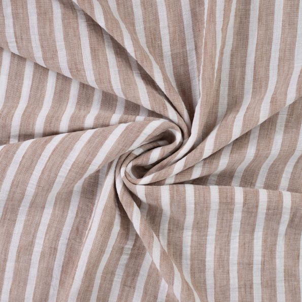 Tissu aspect Lin rayé Taupe - Par 10 cm