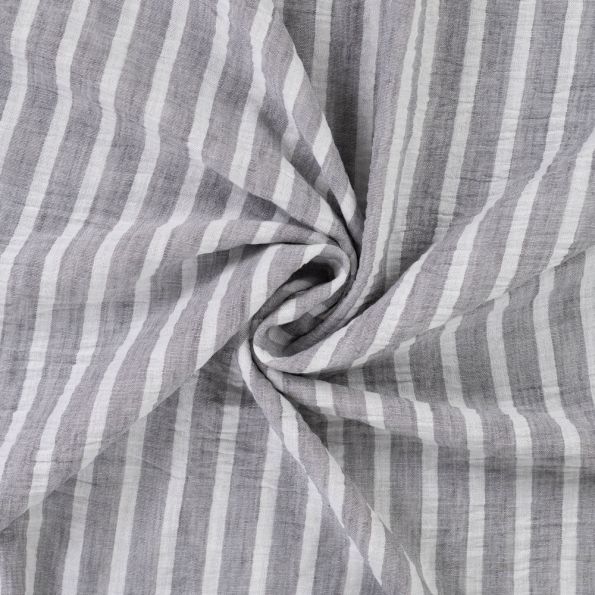 Tissu aspect Lin rayé Gris - Par 10 cm