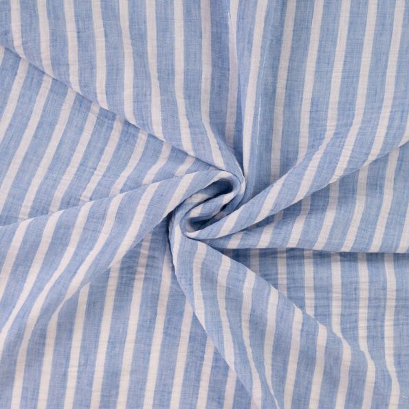Tissu aspect Lin rayé Bleu ciel - Par 10 cm