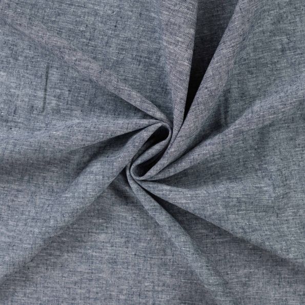 Tissu Lin Coton uni Bleu marine chiné - Par 10 cm