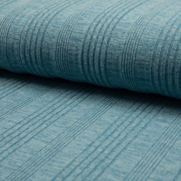 Tissu Maille Jersey  rayures relief Bleu clair - Par 10 cm