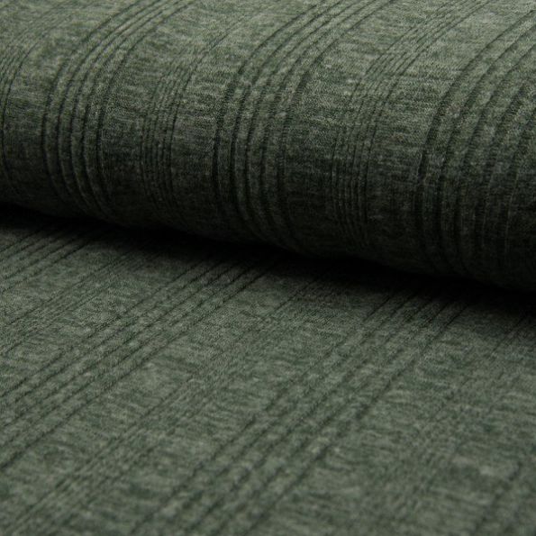Tissu Maille Jersey rayures relief Vert kaki - Par 10 cm