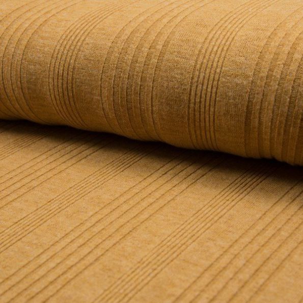 Tissu Maille Jersey  rayures relief Moutarde - Par 10 cm