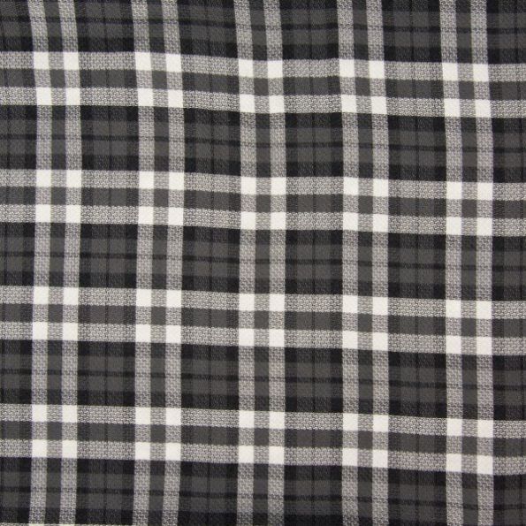 Tissu Viscose épaisse en reliefs Carreaux  écossais  gris et noirs sur fond Blanc - Par 10 cm