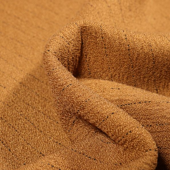 Tissu Crêpe texturé Rayures noires sur fond Moutarde - Par 10 cm