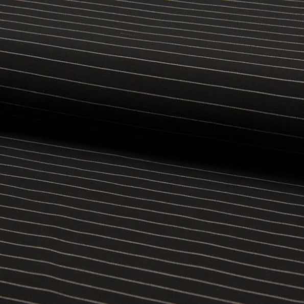 Tissu Bengaline  Rayures noires sur fond Noir - Par 10 cm