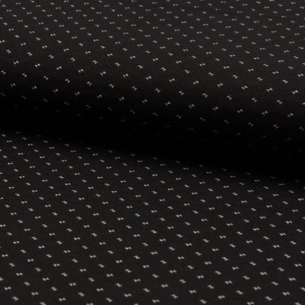 Tissu Bengaline Petit nœud papillon blanc sur fond Noir - Par 10 cm