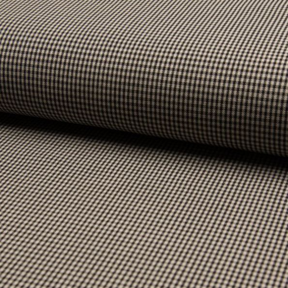 Tissu Bengaline Petits carreaux Écossais noir sur fond Beige - Par 10 cm