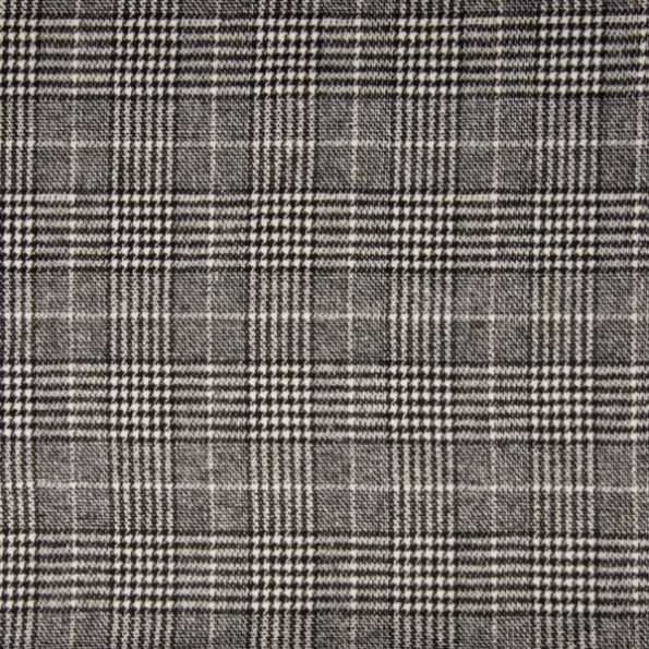 Tissu Caban Mélange Laine Carreaux noir sur fond Blanc - Par 10 cm