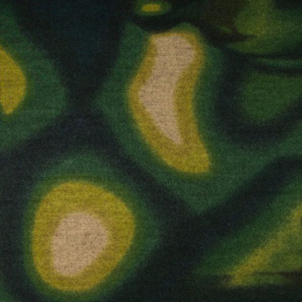 Tissu Caban Laine Motifs abstrait jaune et beige sur fond Vert sapin - Par 10 cm