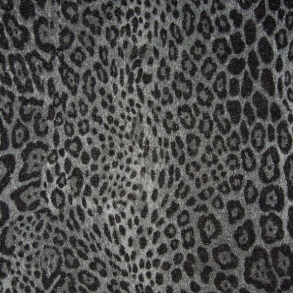 Tissu Maille Légère Pailletés  Tâches Léopard sur fond Bleu gris - Par 10 cm