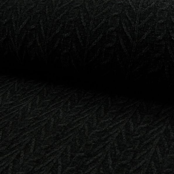 Tissu Maille épaisse Chenille  Torsadé Noir - Par 10 cm