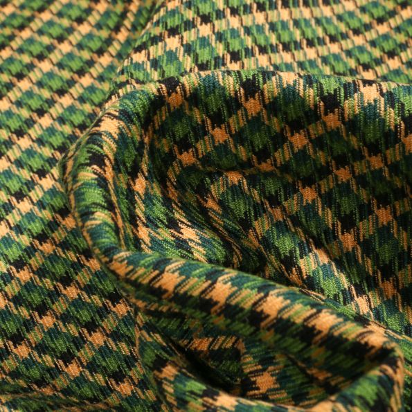 Tissu Jacquard polyviscose  Pied de poule sur fond Vert vif - Par 10 cm