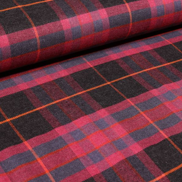 Tissu Tartan Ecossais rose sur fond Noir - Par 10 cm