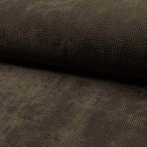 Tissu Velours côtelé lavé uni Marron foncé - Par 10 cm