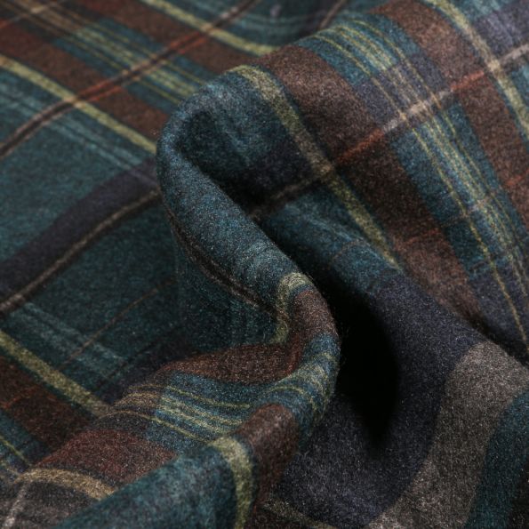 Tissu Drap de manteau Ecossais sur fond Bleu canard - Par 10 cm