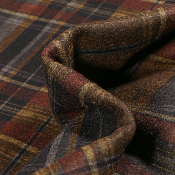 Tissu Drap de manteau Ecossais sur fond Marron - Par 10 cm