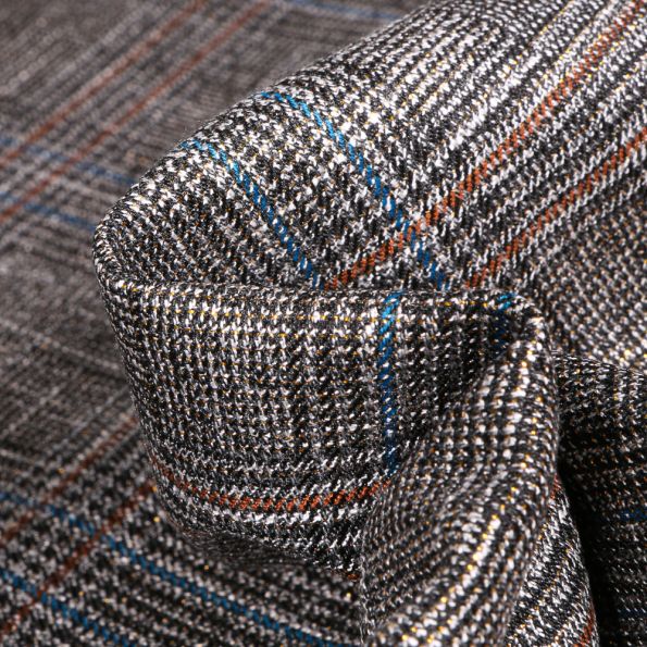 Tissu Jacquard polyviscose extensible Prince de galles colorés sur fond Blanc - Par 10 cm