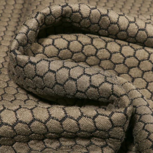 Tissu Jacquard Alvéoles sur fond Vert kaki clair - Par 10 cm