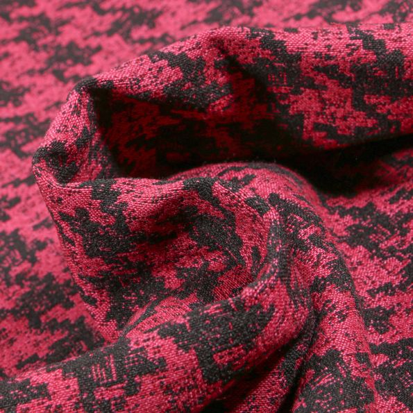 Tissu Bengaline Jacquard Pied de poule sur fond Rouge - Par 10 cm