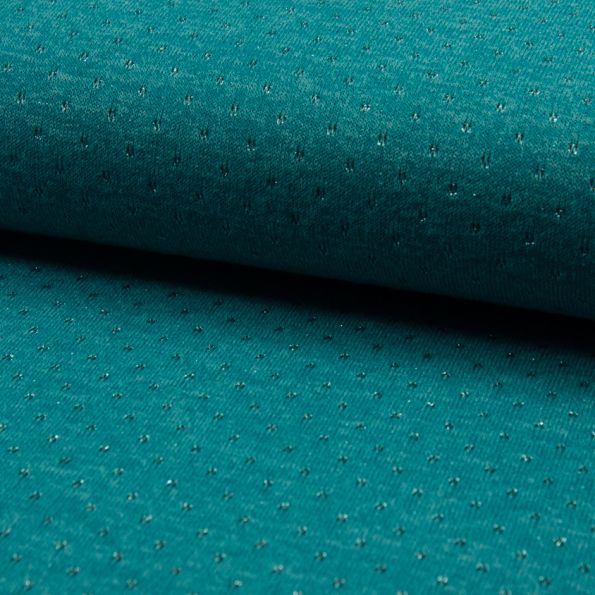 Coupon Tissu Maille lurex ajouré Vert canard - Coupon de 170 cm