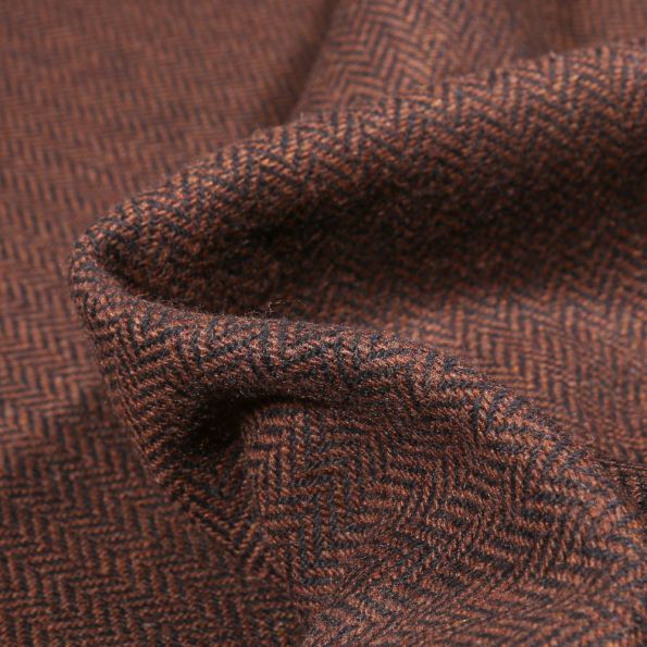 Tissu Lainage Jacquard Chevrons sur fond Marron - Par 10 cm