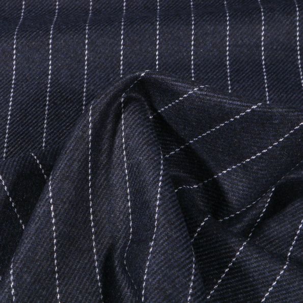 Tissu Gabardine Laine Rayures sur fond Bleu chiné - Par 10 cm