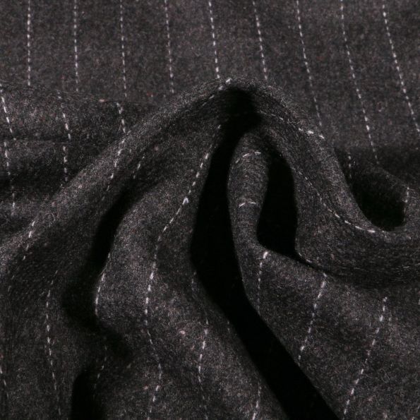 Tissu Gabardine Laine Rayures sur fond Gris anthracite - Par 10 cm