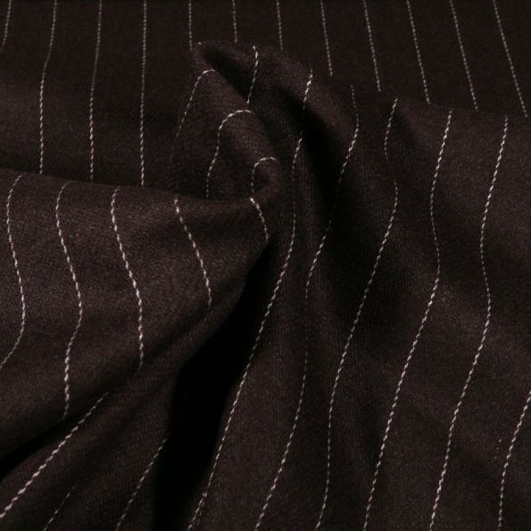 Tissu Gabardine touché Laine Rayures sur fond Marron - Par 10 cm