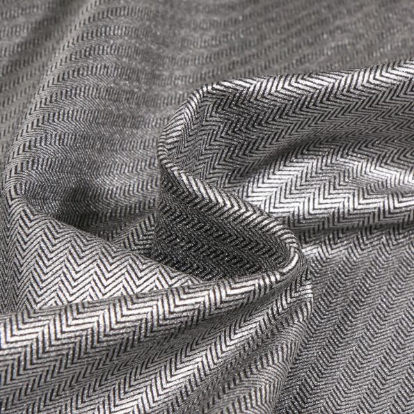 Tissu Jersey Milano Chevrons métallisés argent sur fond Noir - Par 10 cm