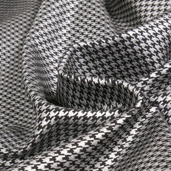 Tissu Jersey Milano Pied de poule Métallisé argent sur fond Noir - Par 10 cm