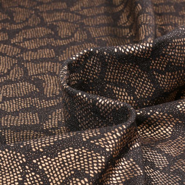 Tissu Jersey Milano Snake doré sur fond Noir - Par 10 cm