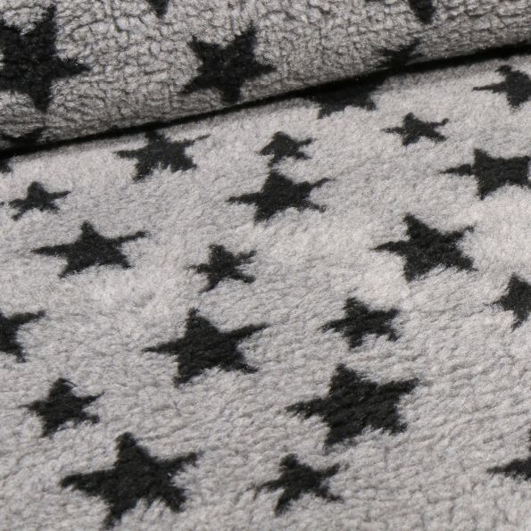 Tissu Fausse fourrure mouton Etoiles sur fond Gris - Par 10 cm