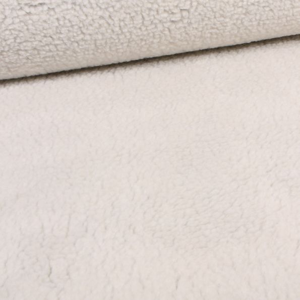 Tissu Fausse fourrure mouton envers maille ecru sur fond Gris chiné - Par 10 cm