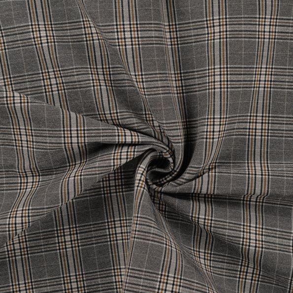 Tissu Bengaline Carreaux Fina ocre sur fond Gris - Par 10 cm