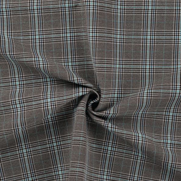 Tissu Bengaline Carreaux Fina bleu sur fond Gris - Par 10 cm