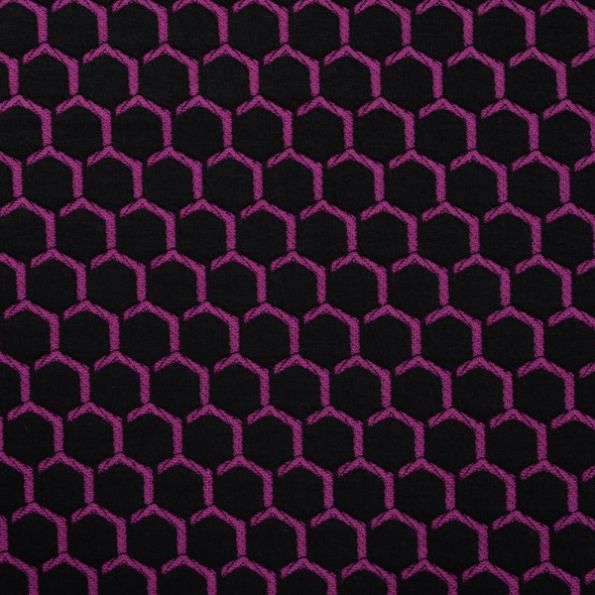 Tissu Jersey Jacquard épais Hexagone fuschia sur fond Noir - Par 10 cm