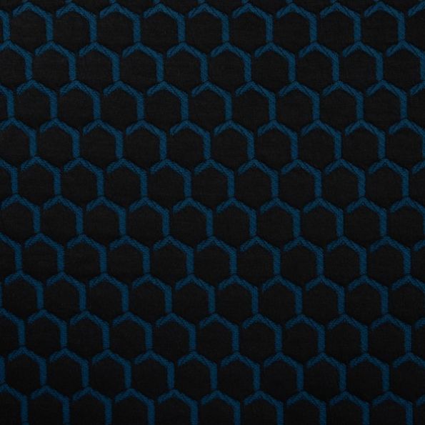 Tissu Jersey Jacquard épais Hexagone pétrole sur fond Noir - Par 10 cm