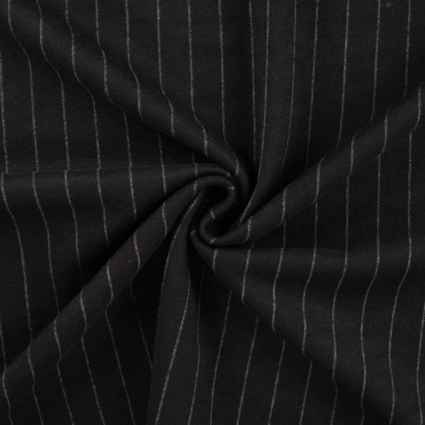 Tissu Drap de manteau Rayé chiné Noir - Par 10 cm