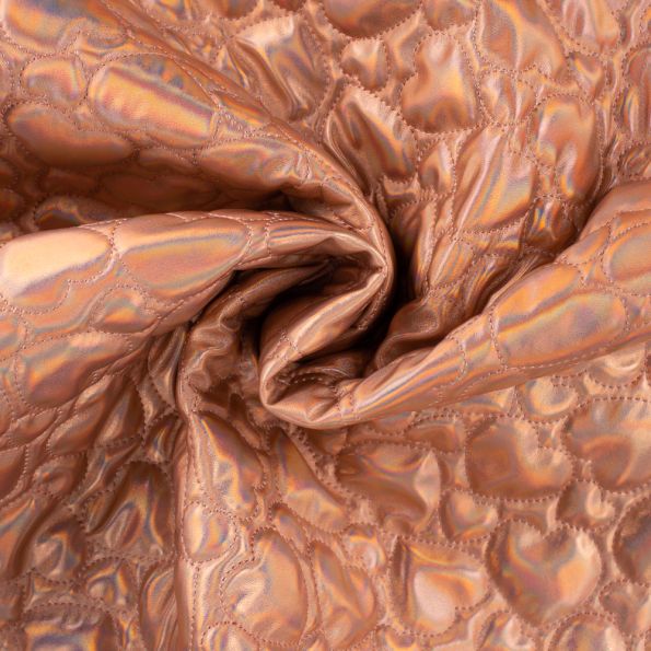 Tissu Doudoune matelassé métallisé Coeur sur fond Cuivre - Par 10 cm