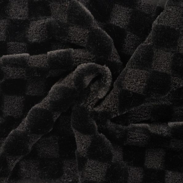 Tissu Fausse fourrure à carreaux Noir - Par 10 cm