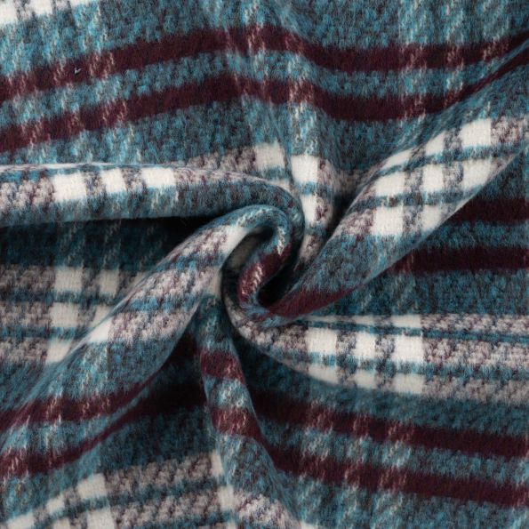 Tissu Laine mélangé motif Tartan sur fond Bleu canard - Par 10 cm