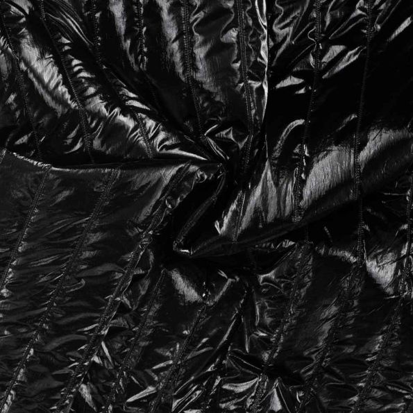 Tissu Doudoune matelassé brillant Karla réversible  Noir - Par 10 cm