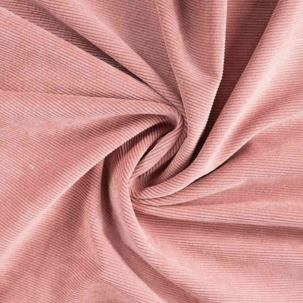 Tissu Velours Côtelé lavé  Eden envers fausse fourrure uni  Rose - Par 10 cm