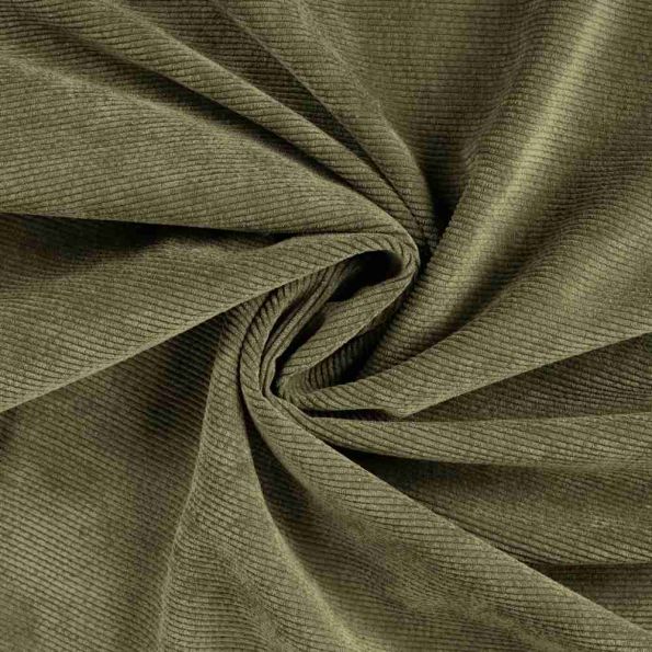 Tissu Velours Côtelé lavé  Eden envers fausse fourrure uni  Vert kaki - Par 10 cm