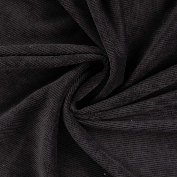 Tissu Velours Côtelé lavé  Eden envers fausse fourrure uni  Noir - Par 10 cm