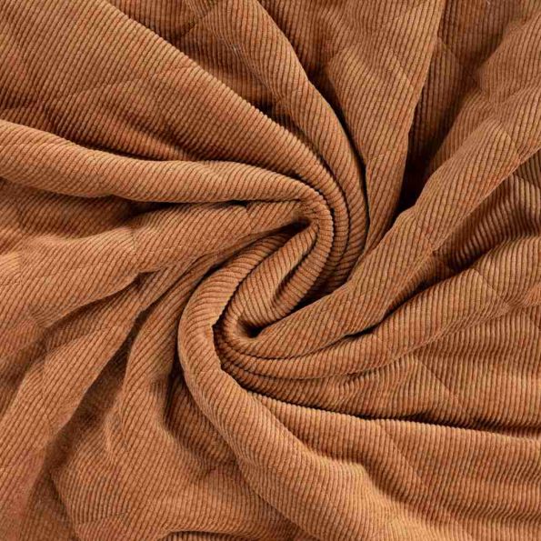 Tissu Velours Côtelé matelassé Ylona envers fausse fourrure uni Camel - Par 10 cm