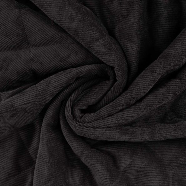 Tissu Velours Côtelé matelassé Ylona envers fausse fourrure uni Noir - Par 10 cm