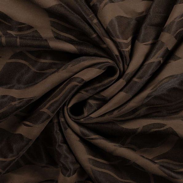 Tissu Polyviscose Aria zebré abstrait Noir sur fond Marron chocolat - Par 10 cm