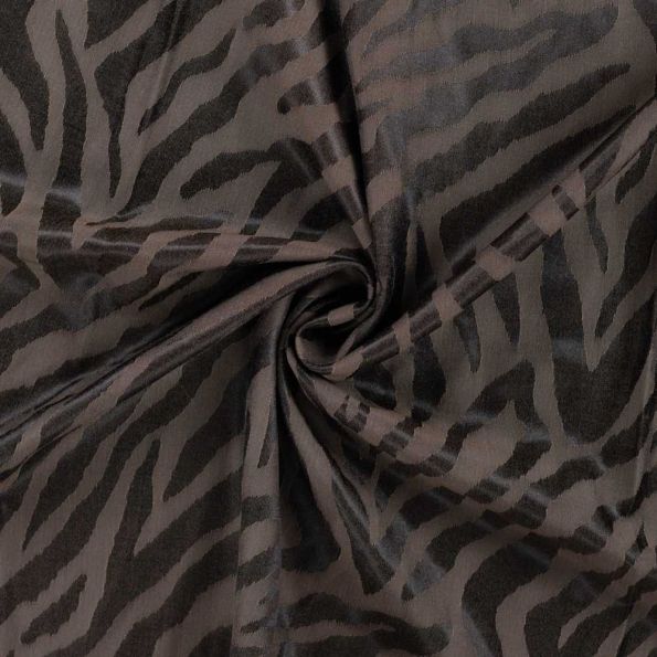 Tissu Polyviscose Kaia zebré Noir sur fond Marron chocolat - Par 10 cm